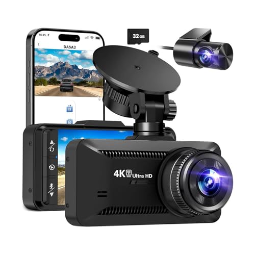 4K Dashcam mit 3 94 Bildschirm/Vorne & hinten/Autokamera mit 170 Weitwinkelansicht/Nachtsicht/Parküberwachung/G-Sensor Auto Kamera Vorne und Hinten