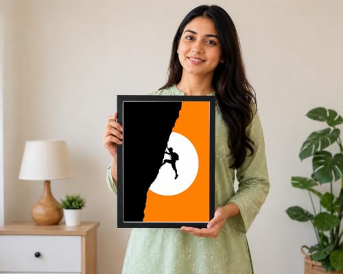 Image of Rock Climbing Mountain Climber Silhouette Framed Wall Art, 21x29 cm, Adventure Sports Home Gym Decor, Inspirational Print, Rectangular, Modern Style, Wall Mount, 1 Piece