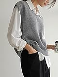 GRGFG Damen Strickweste, Frauen Strickwesten Pullover Vintage Fashion Einfarbig Rowan Trim Cami Weste V-Ausschnitt Ärmellose Lässige Lose Tank Top Preppy Style Herbst Winter, Grau, M