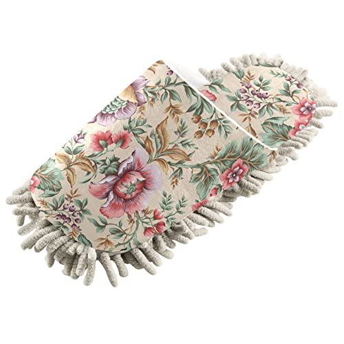 Kigai Microfiber Cleaning Slippers Vintage Rose Flowers Washable Mop Shoes Slipper For Men/Women House Floor Dust Cleaner, Size M #TOP1