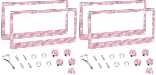 Image of Bling License Plate Frame for Women, 2Pack Rhinestone Handcrafted Crystal Premium Stainless Steel, Stainless Steel Car Accessories with Diamond Sparkle Glitter Caps (Pink) (Pack of 2)