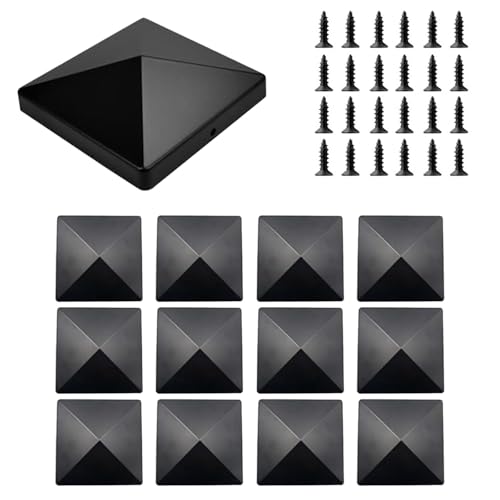 12 PCS Fence Post Caps 4inch/102mm Square Column Cap Fence Caps Caps for Wooden Posts Fence Post Caps for Fences, Railings, Black Post Covers for Wooden and Steel Pipes
