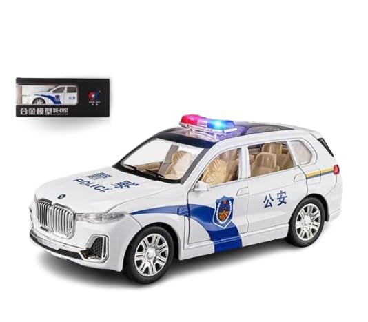 Image of Pull Back on Alloy Metal Die-cast Metal Vehicle 1:24 Police BMMW X7 Kids' Musical Toys: Diecast Pullback Car with Openable Doors and Light(Colors as Per Stock)