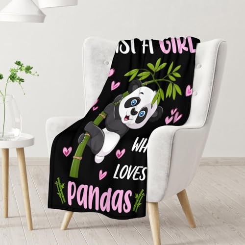 Mercuryelf Panda Throw Blanket - Soft, Fuzzy & Warm - 40x50 Inches Flannel Blankets for Travel, Office - Black Cute Throws Gift for Girls