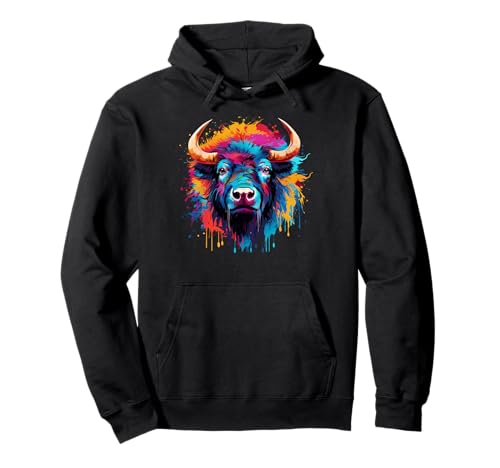 Bison American Buffalo Lover Colorido Splash Art Sudadera con Capucha