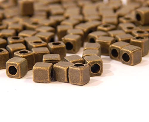 Bronze Spacer Beads, Intermediate Parts, Brass Metal Beads, 4 mm Cube, Hole 2 mm for Leather Band Cord, Jewellery Beads - Image 3