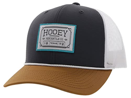 Hooey Doc Adjustable Mesh Back Trucker Hat With Logo Patch (Dark Grey/Tan/White) #TOP15