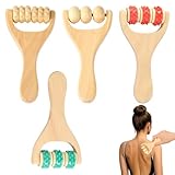 Massageroller Holz Massagerolle Massage Roller – 4er Set, Kombiniert Schaben, Drücken & Akupressur Zur Entspannung Verspannter Muskeln Und Fördert Durchblutung; Ergonomisch, Handlich.