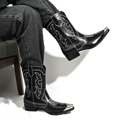 Cowboy Boots for Men Western Men's Boots with Classic Embroidered Slip Resistant Durable Fashionable Retro for Spring Fall3
