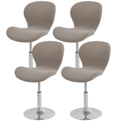 Image of Gollense Bar Stool Covers with Backs, Set of 4 Stretch Jacquard Barstool Seat Covers, Washable Swivel Pub Counter Height Chair Slipcover Protector for Home Kitchen Cafe (T-Shaped Jacquard-Khaki)