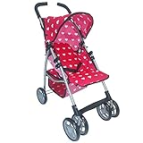 Baby Doll Stroller for Toddler Girls & Big Kids up to 8 Years Old | 28” Baby Stroller for Dolls, Toy Baby Stroller with Cute Pink Hearts Pattern, Storage Basket, Canopy, Handle Grips, Swivel Wheels