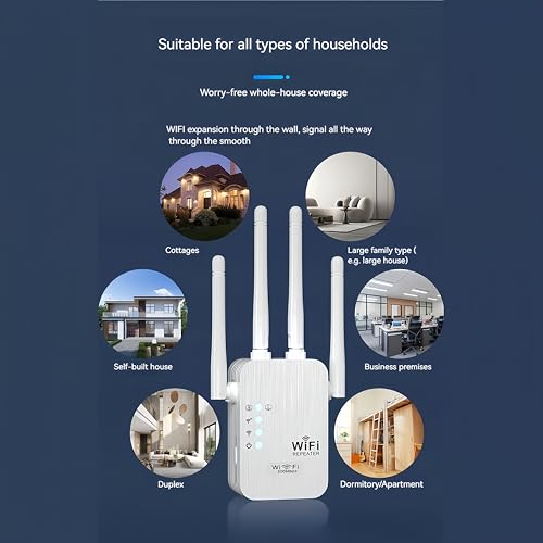 Image of 300Mbps WiFi Extender Signal Booster,WiFi Extender Dual Band for Home,New Gen 6X Faster Internet Booster Extender, WiFi Repeater Coverage up to 10K sq.ft and 65 Devices (White)
