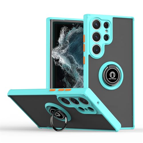 Coque Samsung S21 FE mate bleue avec anneau magnétique compatible support voiture et induction