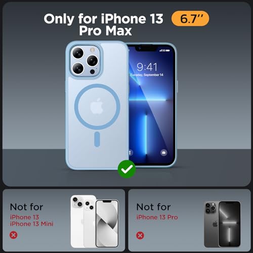 Image of Miracase Magnetic for iPhone 13 Pro Max Case 6.7 inch (Compatible with MagSafe)(with 2X Screen Protectors) Military-Grade Protection, Anti-Fingerprint Translucent Matte Phone Case Cover, Light Blue