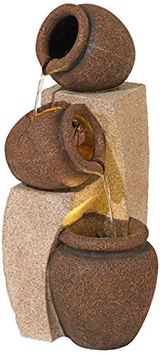 Cascading Jugs 30" High Large Rustic Indoor Outdoor Decor Faux Stone Floor Fountain with Light LED Standing Waterfall Tiered Water Feature for Outside Garden Patio Yard Backyard - John Timberland - Image 2
