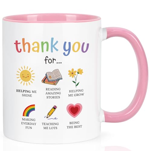 Joymaking Thank You Gifts for Teacher 11oz Coffee Mug Best Teacher Gifts for Women Birthday Leaving Retirement Christmas Pink
