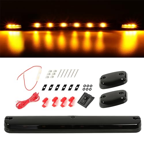 KUAFU LED Roof Cab Marker Lights Compatible with 2007-2021 Chevy Chevrolet Silverado/GMC Sierra 2500HD 3500HD Front Left Right & Center Lamps Kit Black Lens