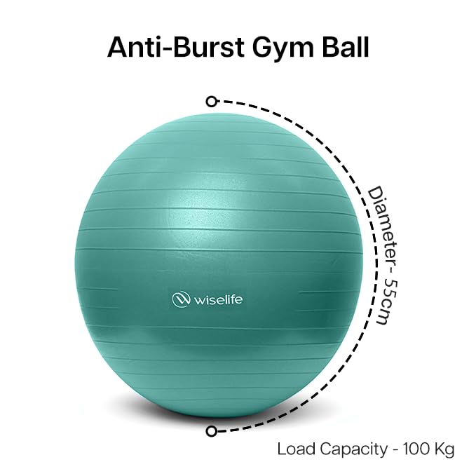Image of Wiselife Gym Ball,Physical Therapy Yoga Ball for Home,Exercise Ball for Stability,Workout Fitness, Anti-Burst, Slip Resistant Balance Chair for Office, Swiss with Air Pump (Torquoise, 55cm)