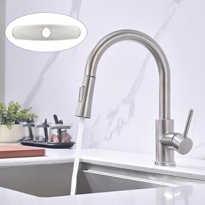 SevenGelok Kitchen Faucet with Pull Down Sprayer SUS304 Stainless Steel High Arc Brushed Nickel Pull Out Kitchen Sink Faucets Utility Laundry Farmhouse Camper Rv Modern for 1 or 3 Hole Sink, KF1-BN