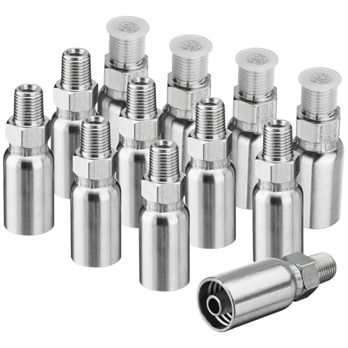 Image of 12 Pack 1 /4 inch NPTF Hydraulic Hose Fittings, 3 /8 inch I.D. Hose x 1 /4 inch NPTF Male with Protection Cover Hydraulic Hose End Crimp Fitting Kits