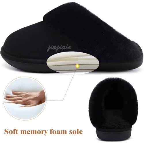 Image of jiajiale Women's Memory Foam Slippers Ladies Slip On Arch Support Suede Scuff Slipper Cozy Fuzzy Faux Fur Winter House Shoes Indoor Outdoor