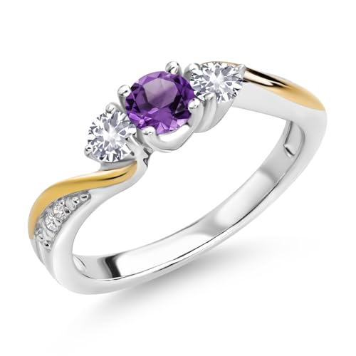 Gem Stone King 3-Stone Ring in Silver and Gold
