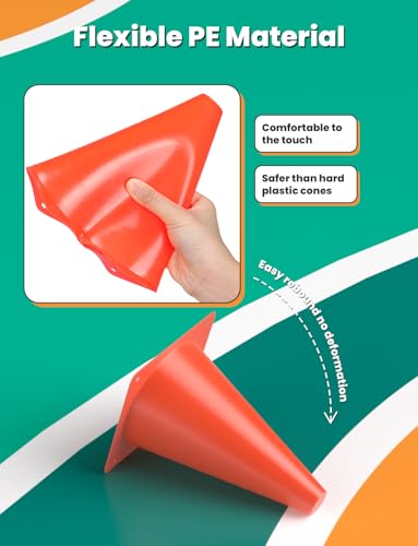 GHB 7 Inch Soccer Cones 12 Pack Disc Soccer Sport Cones Training Field Marker Agility Cones for Basketball, Coaching, Practice Equipment Includes Drills Guide (7" 12Pcs Orange) - Thumbnail 2