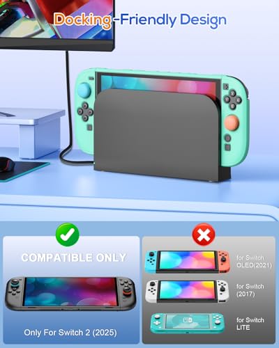 Image of FYOUNG Switch 2 Protective Case Set, Dockable Cute Cover Hard Shell for Nintendo Switch 2 Console Accessories,Travel-Friendly,Kickstand Cutouts(Color‑Matched to Light Green Switch 2 Controller)