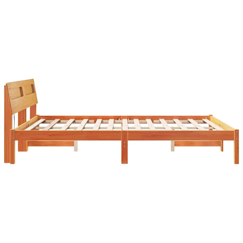 Lite drewno sosnowe platformowe z wezgłowiem Brązowy 160 x 200 cm