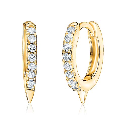 Sterling Silver Tiny Hoop Huggie Earrings Spike Simulated Diamonds for Girls 10mm