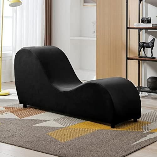 Image of SOUL CRAFT Sheesham Wood Leatherate Tantric Chaise Loung Chair, Yoga Chaise Lounge,Chaise Sofa Modern Lounge,Relaxing Chaise Lounge Chair, loveseats and chaises with Cushion (Black)
