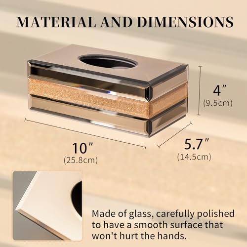 Timetrace Glass Tissue Box Cover Rectangle-Gold and Silver Mirrored Glass Decorative Tissue Holder with Velvet Lining for Home Decor, Living Room, Bedroom, Kitchen, Office & Christmas/New Year Gifts - Image 2