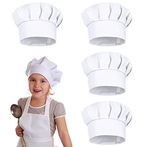 QESSUVNC Bonnet de cuisine pour enfants - Fermeture Velcro réglable - 3-10 - Pour cuisiner - Gastronomie - Maison - Cuisine - École et restaurant - 4 pièces (blanc), Blanc., Taille unique Cover