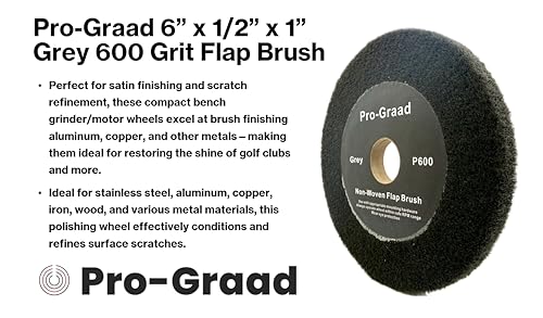 Image of 6 inch x 1 /2 inch Grey 600 Grit Non-Woven Bench Grinder Polishing Burnishing Satin Finishing Flap Brush Wheel for Aluminum Copper Metal Golf Club Refurbishing, Compatible for 1 /2 inch, 5 /8 inch, 3 /4 inch Arbor