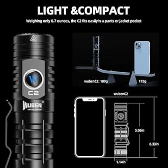 WUBEN C2 Torch Rechargeable 2000 Lumens, Pocket Torch Flashlight 7 Modes, IP68 Waterproof Tactical Torch for Emergencies, Outdoor, Hiking