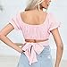 COOUFE Women's Crop Tops Ruffle Short Sleeve Tie Back Summer Off Shoulder Top Blouse Baby Pink XS