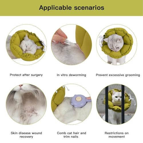 Image of H HIDREAM Soft Cat Cone Collar， Cute Adjustable Cat Recovery Collar，Elizabethan e Collar that can Protect Head and Foot Wounds，Green Flower All-Season Style