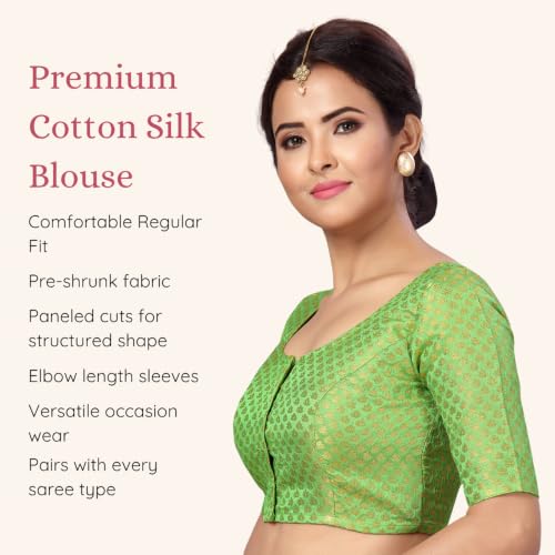 Image of Studio Shringaar Women's Zari Brocade Stitched Elbow Length Sleeves Saree Blouse