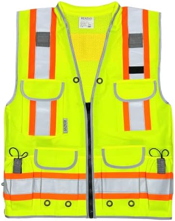 REXZUS A Reflective Safety Vest For mens Class 2 Heavy Woven Two Tone Engineer Hi Viz Safety Vest 3M Tape (Yellow, X-Large)