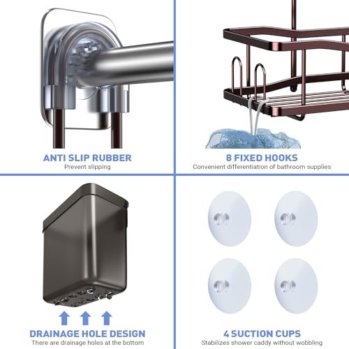 Aitatty Hanging Shower Caddy Bathroom Organizer: Rustproof Shower Shelf Racks Over Shower Head - No Drilling Inside Bath Shower Rack Shelves Over Showerhead for Shampoo with Soap Holder Bronze