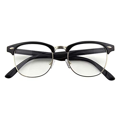 Happy Store CN56 Vintage Inspired Classic Horn Rimmed Half Frame Nerd UV400 Clear Lens Glasses,Glossy Black