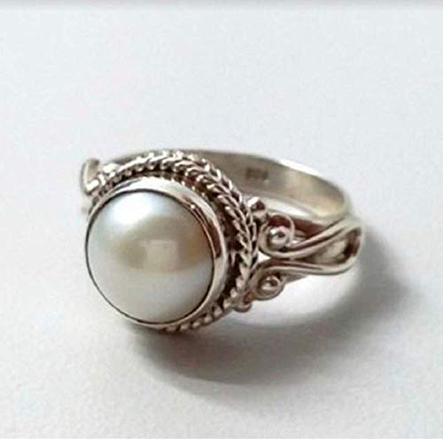 MAIHAO Vintage Round Shape Moonstone Ring Fashion Trend Antique White ...