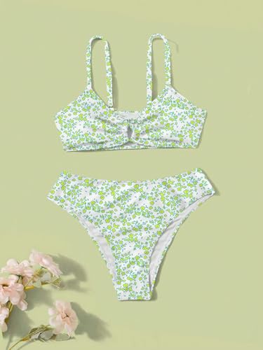 Image of QJQ Girl's 2 Piece Swimsuits Disty Floral Ring Linked Bathing Suit Cute Bikini Sets