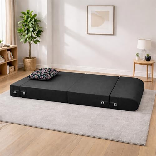 Image of Convertible 3 * 6 Single Seater Sofa Cum Bed | Foldable Sofa Bed for Apartments & Studio Rooms (Black, URBANPRO)