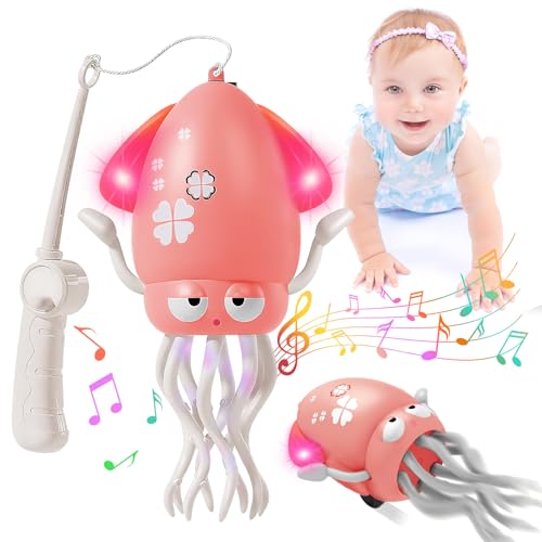Image of Plnmlls Dancing Octopus Toy,Tummy Time Toys,with Music and LED Light,Built-in Rechargeable Battery and Volume Can be Turned Off for 6-12 12-18 36 Months Walking Toddler Birthday Gift(Pink)