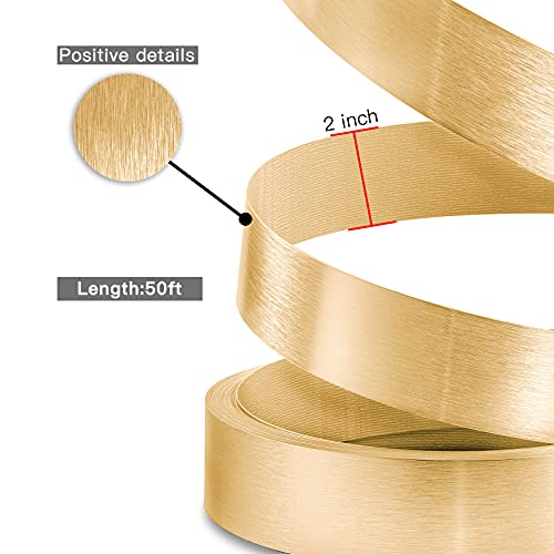 Image of Gold Edge Banding, 2 inch x 50ft Brushed Aluminum Edge Banding PVC Aluminum Edge Trim for Cabinet Repair Furniture Restoration