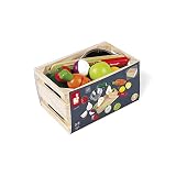 Janod   Maxi Set Fruits et Légumes à Découper Green Market   Cagette de Marché avec 9 Fruits et Légumes à Découper avec Scratch   Planche et Couteau en Bois   Passoire en Métal   De 3 à 8 Ans, J06607