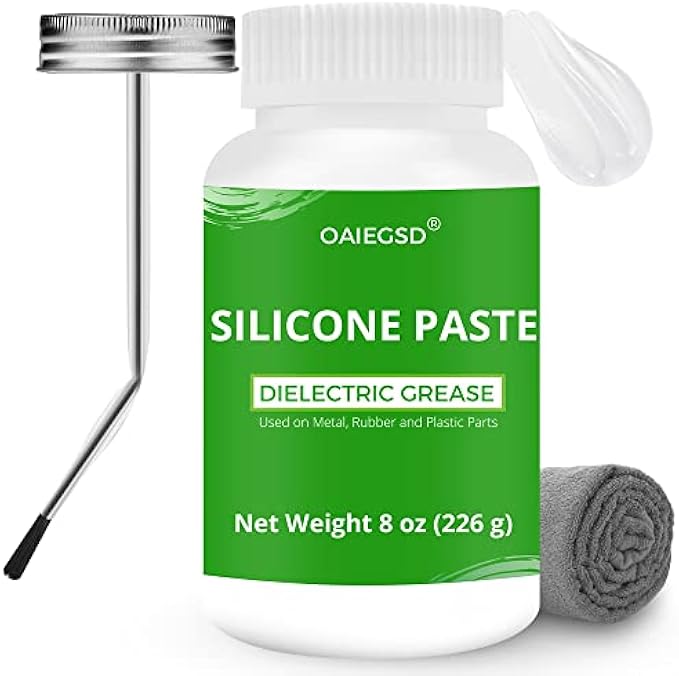 8oz Silicone Paste with A Curve Brush, A Straight Brush and A Towel, 100% Dielectric Grease, Excellent Lubricant Silicone Grease for O Rings, Electrical Connectors, Metal, Rubber, Plastic - by OAIEGSD