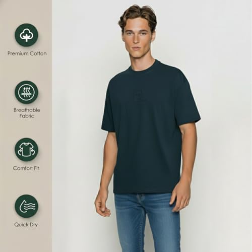 Image of Van Heusen Men's Premium Cotton Oversized Drop Shoulder Brand Logo T-Shirt