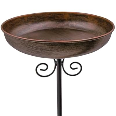 OUISJYER Small Metal Bird Bath for Outdoors, 10" Dia Bowl with Stake Birdbaths Garden Yard Lawn Decor 0.4 Gallon